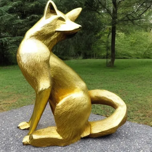 Image similar to fox statue made of reflective gold