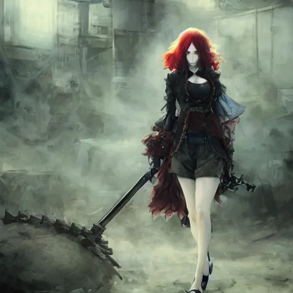 Image similar to christina hendricks!!! goth, tankoban, 4 k, tone mapping, akihiko yoshida, james jean andrei riabovitchev marc simonetti, yoshitaka amano, long hair, curly, h. hydrochaeri