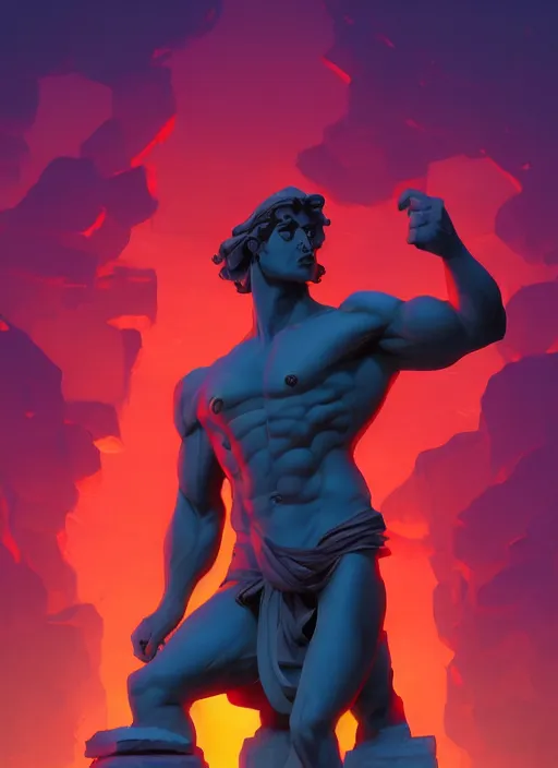 Prompt: giant stone statue of hercules in limbo, epic lighting, in the style of artgerm and charlie bowater and atey ghailan and mike mignola, vibrant colors and hard shadows and strong rim light, comic cover art, plain background, trending on artstation