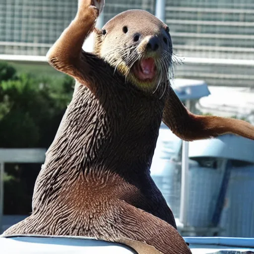 Image similar to nicolas cage wearing a sea otter suit, cosplay, furry, funny, candid photograph