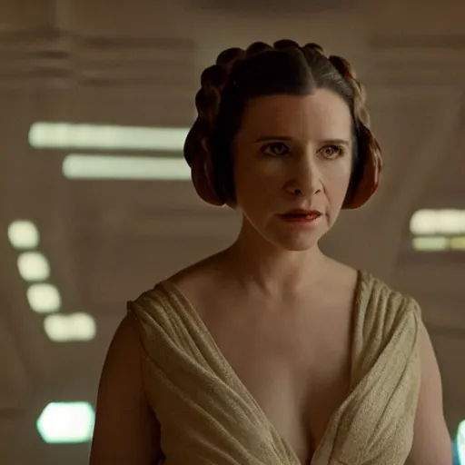 Image similar to rachel levine as princess leia in star wars episode 6, 8k resolution, full HD, cinematic lighting, award winning, anatomically correct