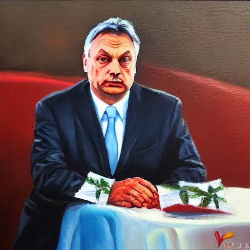 Prompt: viktor orban on vacation, oil painting