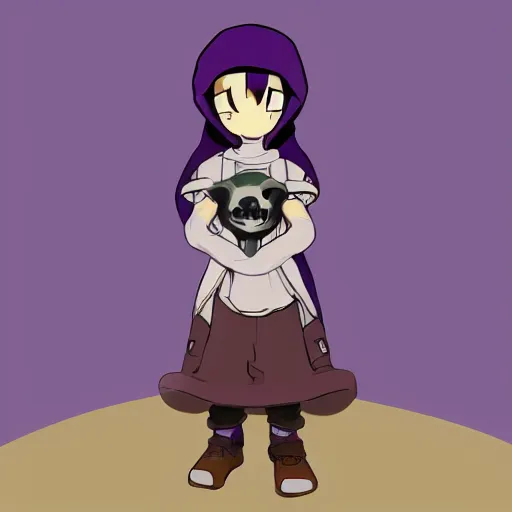 Image similar to cute little boy wearing an skull mask and dressed in an nun outfit, purple color palette, artwork made in western cartoon art syle, inspired in made in abyss and hirohiko araki, ray tracing, featured in pixiv