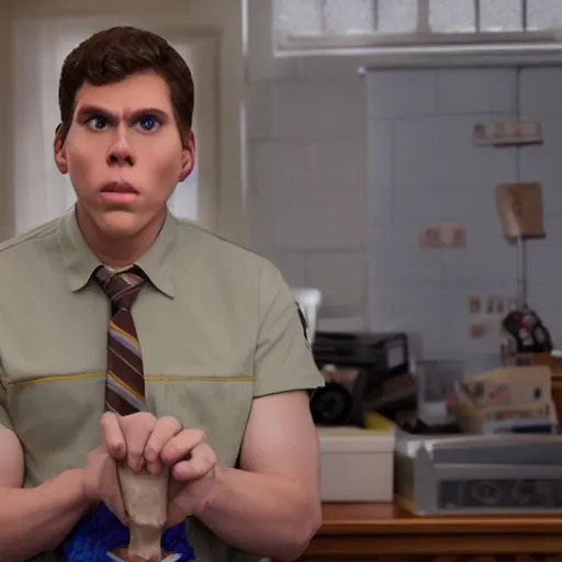 Image similar to Live Action Still of Jerma in Superbad, real life, hyperrealistic, ultra realistic, realistic, highly detailed, epic, HD quality, 8k resolution, body and headshot, film still