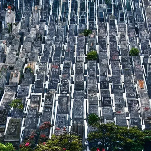 Image similar to ariel photo of a city made of mausoleums hong kong cemetery