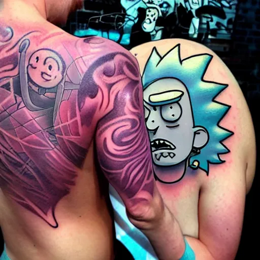 Image similar to tattoo design, stencil, portrait of rick and morty by artgerm