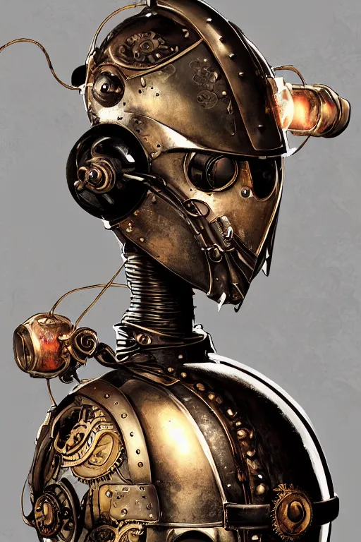 Image similar to steampunk helmet fantasy art mask robot ninja stylized digital illustration sharp focus, elegant intricate digital painting artstation concept art global illumination ray tracing advanced technology chaykin howard and campionpascale and cooke darwyn and davis jack