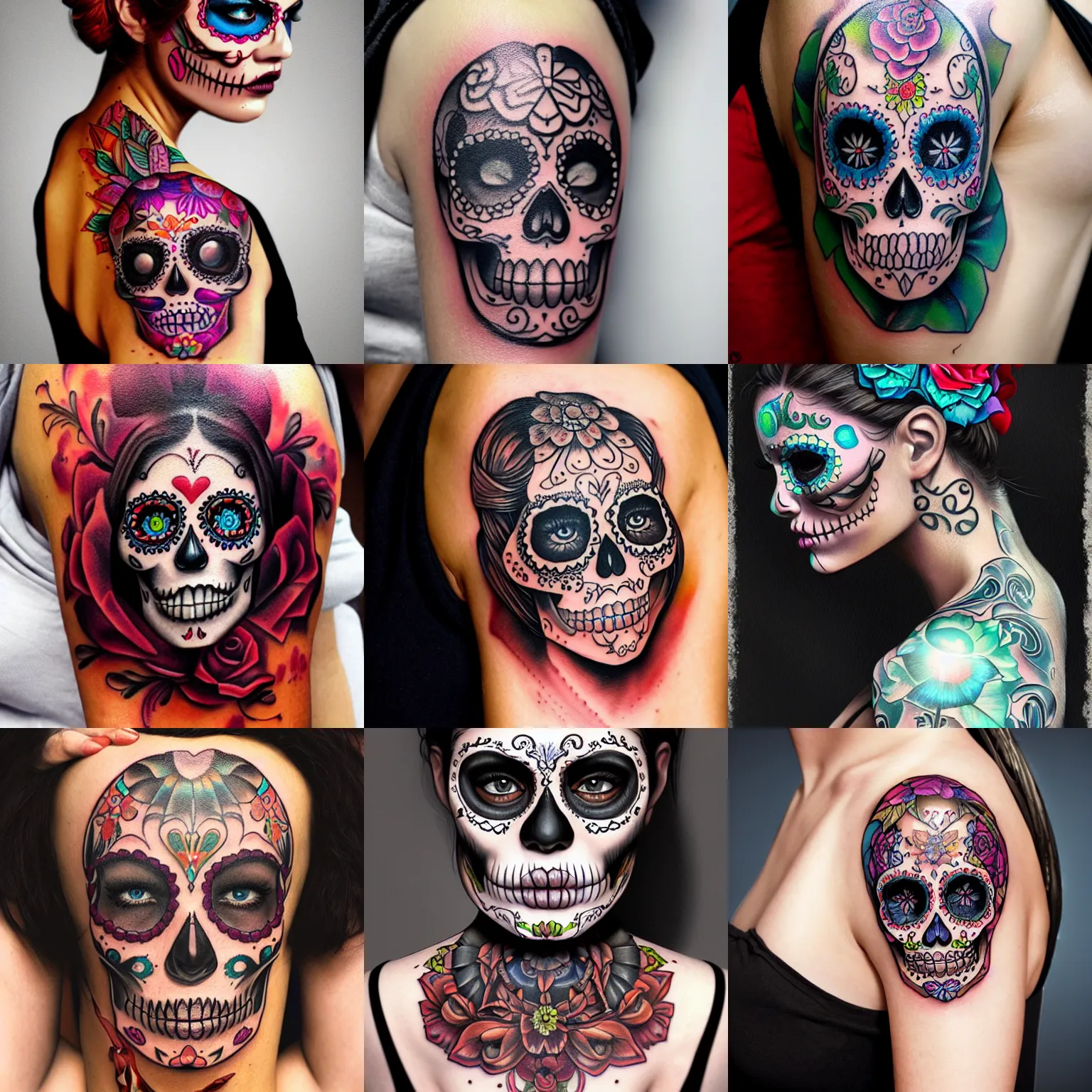 Half skull woman tattoo | Tatuajes para mujer media manga, Calaveras  mexicanas tattoo, Media manga tatuaje