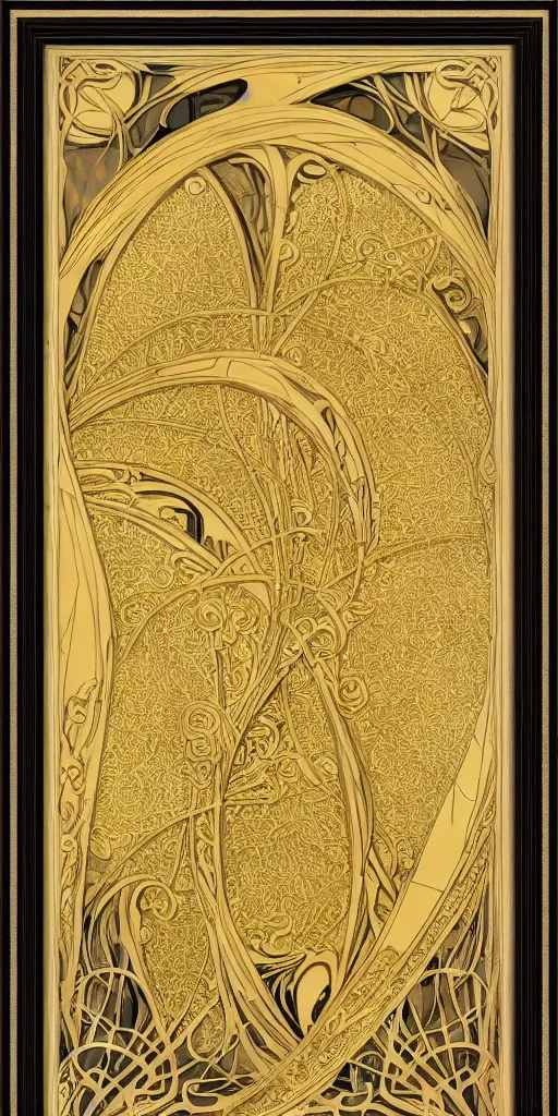 Image similar to an intricate art nouveau frame, golden entertwined edges art, black void center, matte, sharp focus,