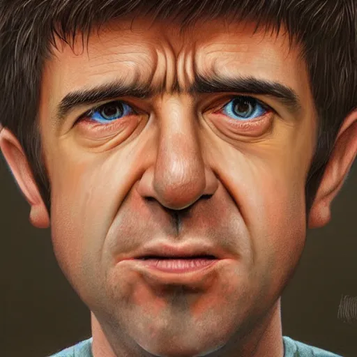 Image similar to Caricature portraits done of Noel Gallagher, realistic, hyperrealistic, very realistic, highly detailed, very detailed, extremely detailed, detailed, oil painting, digital art, trending on artstation