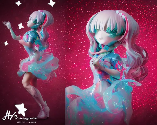 Prompt: James Jean isolated magical girl vinyl figure, figure photography, holographic undertones, glitter accents, anime stylized, high detail, ethereal lighting - H 640