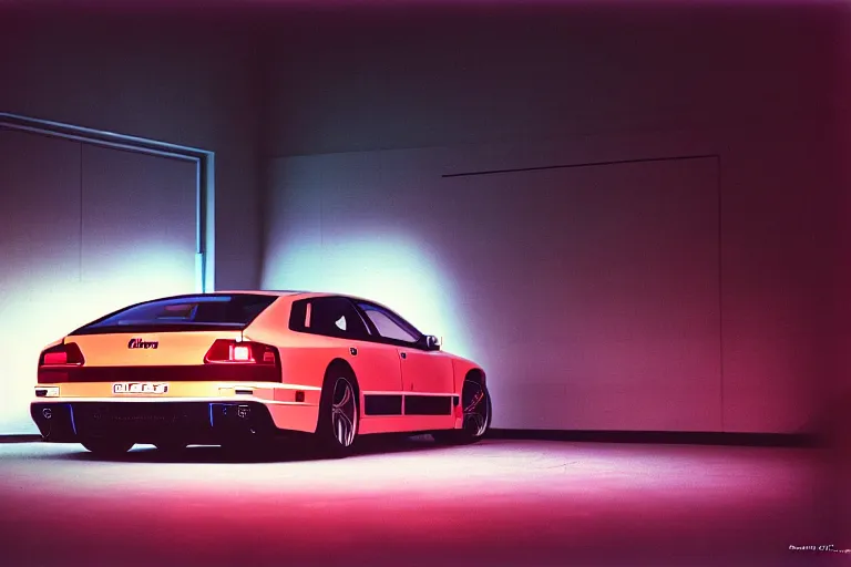 Prompt: designed by giorgetto giugiaro audi rs 8, thick neon lights, ektachrome photograph, volumetric lighting, f 8 aperture, cinematic eastman 5 3 8 4 film