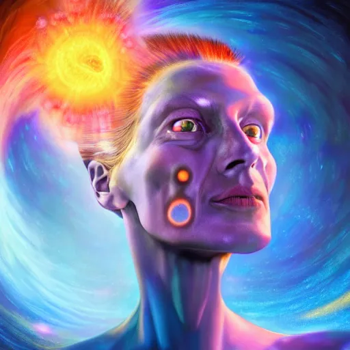 Image similar to I've discovered life, scientist, ecstatic, infinite power, manic, perfect eyes, full body shot, chemical structures, atoms, molecules, portrait, energized face, noble, transformation, vivid colors, elegant, concept art, sharp focus, digital art, Hyper-realistic, 4K, Unreal Engine, Highly Detailed, HD, Dramatic Lighting by Brom, trending on Artstation