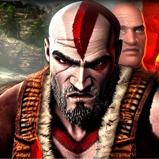 Prompt: quentin tarantino in the video game god of war
