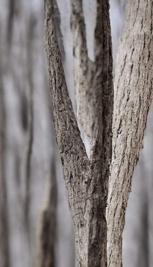 Image similar to rough tree interpolating from opaque bark to perfectly clear aerogel, precisely-cut aerogel transition, depth of field, bokeh, luminance through aerogel strata