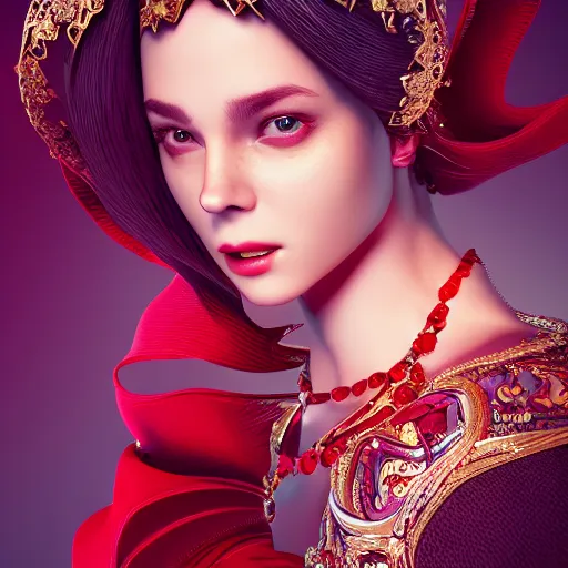 Image similar to portrait of wonderful princess of ruby with fair skin, ornate 8 k gorgeous intricate detailed, red accent lighting, dramatic light, octane render