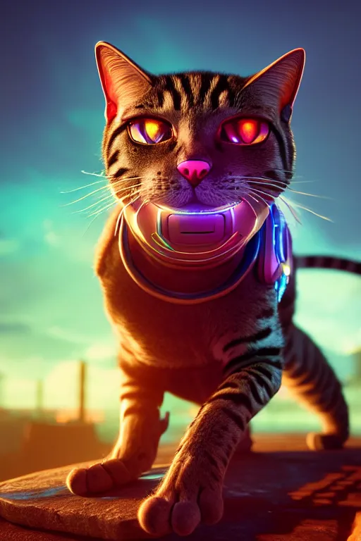 Prompt: cyborg cat, ultra hd, Painted By Andreas Rocha, unreal 5, DAZ, hyperrealistic, octane render, dynamic lighting, intricate detail, summer vibrancy, cinematic