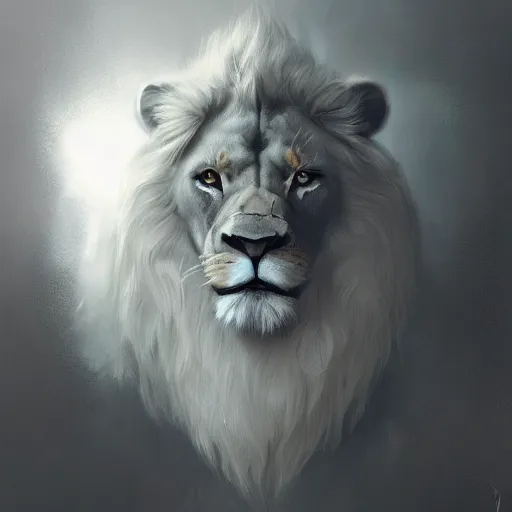 Prompt: A portrait of Lion, in a suit, fantasy art, art by greg rutkowski, matte painting, trending on artstation