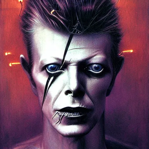 Image similar to portrait of david bowie, intricate, neon lighting, highly detailed, digital photography, concept art, art by beksinski