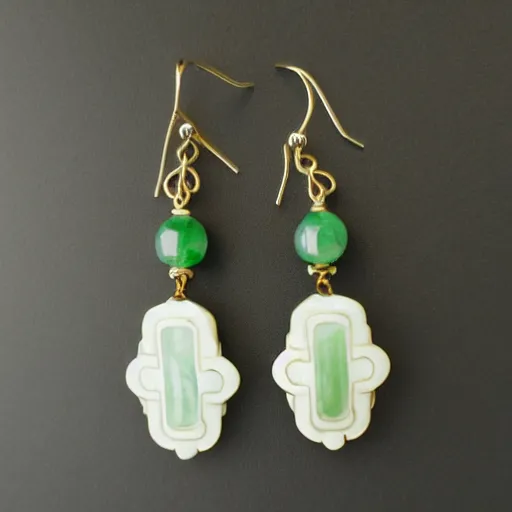 Image similar to ivory emerald porcelain enamel artnouveau earrings