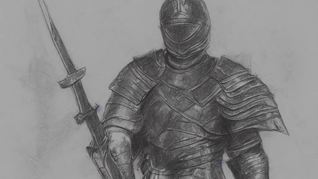 Prompt: a Pencil sketch of a knight in the battlefield