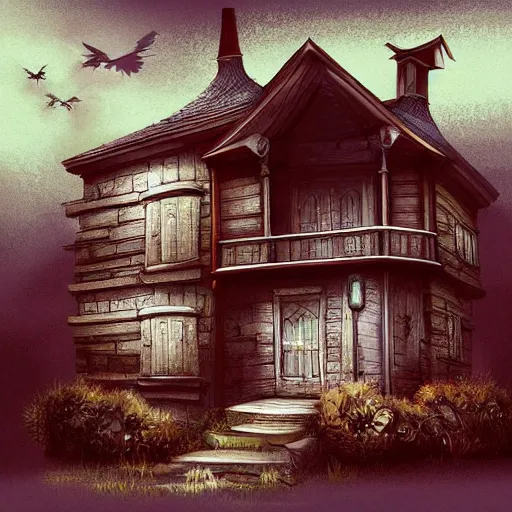 Image similar to house in the style of angrymikko, digital painting, fantasy art