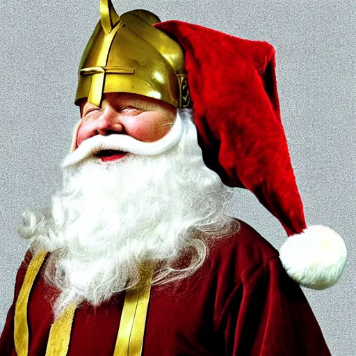 Image similar to santa claus wearing a viking helmet