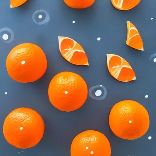 Prompt: oranges with little futuristic cities on them