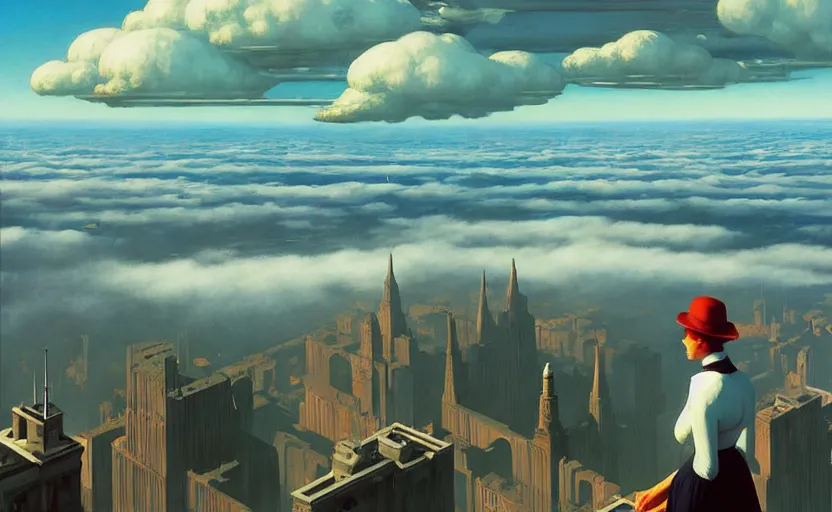 Prompt: A victorian city built above the clouds , very coherent, painted by Edward Hopper, Wayne Barlowe, painted by James Gilleard, airbrush, art by JamesJean