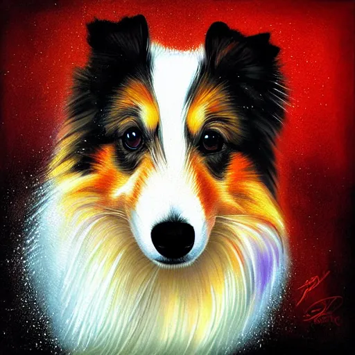 Prompt: a painting of a shetland sheepdog by Patrice murciano