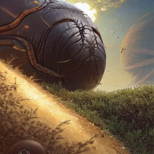 Image similar to a dung beetle pushing planet earth up a hill, ultra realistic, concept art, intricate details, highly detailed, photorealistic, octane render, 8 k, unreal engine. art by artgerm and greg rutkowski and magali villeneuve and alphonse mucha