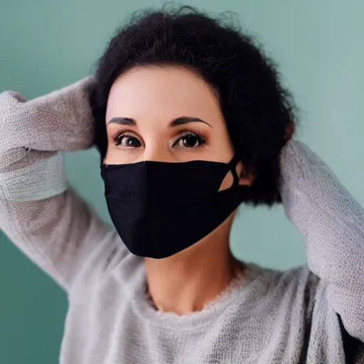 Prompt: a woman with a mask that covers only her forehead