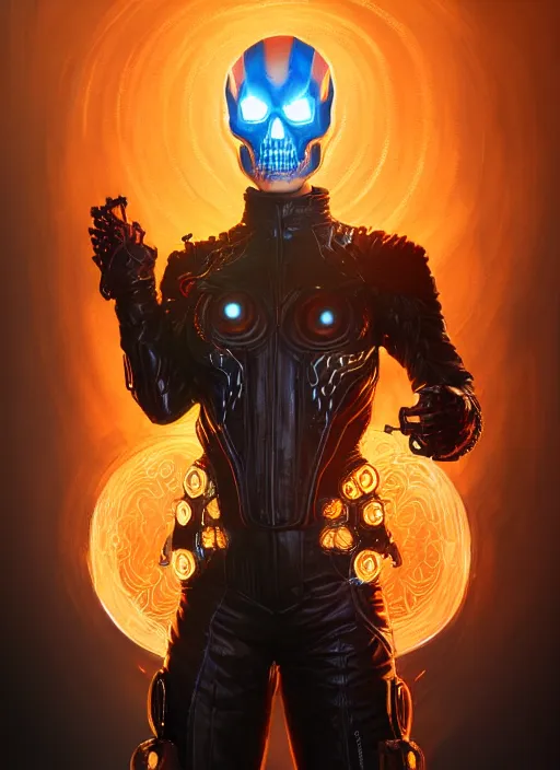 Image similar to portrait of apex legends ghost rider, intricate, elegant, glowing lights, highly detailed, digital painting, artstation, glamor pose, concept art, smooth, sharp focus, illustration, art by artgerm and greg rutkowski, artey freytag