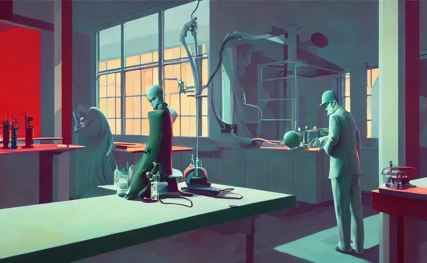 Prompt: Mysteriuos laboratory toxic materials, very coherent, painted by Edward Hopper, Wayne Barlowe, painted by James Gilleard, airbrush, art by JamesJean