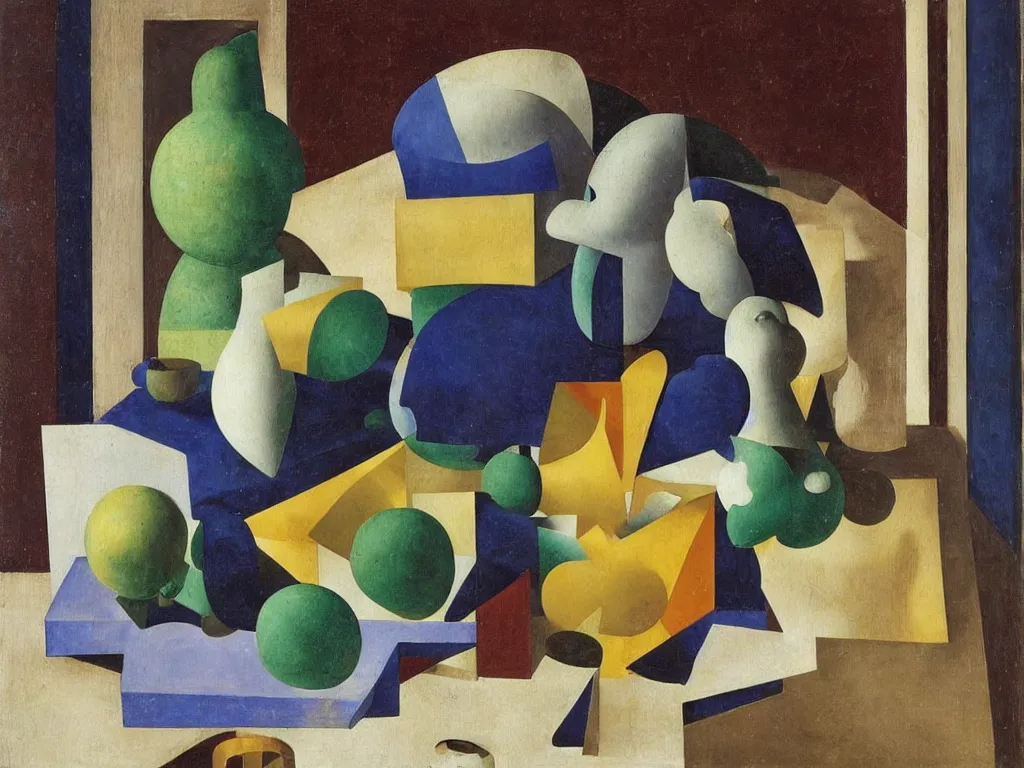 Image similar to still life with book and hans arp sculpture. lapis lazuli, malachite, turqouise, gold. painting by piero della francesca, balthus, agnes pelton