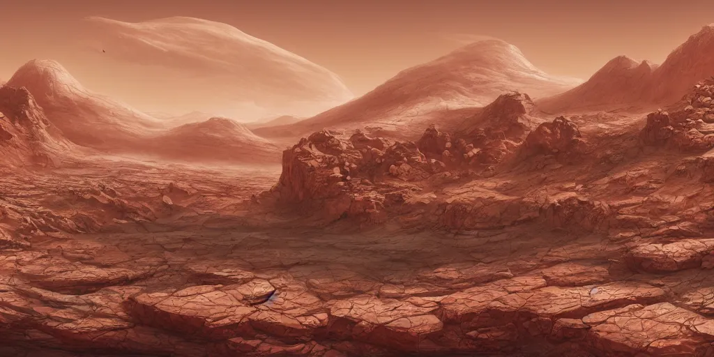 Image similar to illustration of a habitat on Mars, the planet is dusty and rocky with a red tint, digital painting, extremely detailed science fiction art. high resolution image
