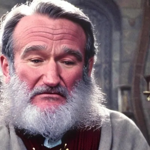 Image similar to Robin Williams playing Dumbledore in Harry Potter, screenshot