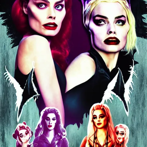 Prompt: Maleficent and Harley Quinn Margot Robbie together, digital art