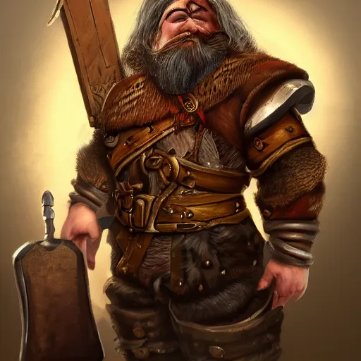 Image similar to a detailed portrait painting of the dwarf bardin goreksson, from vermintide 2 video game, holding a shield and hammer, steampunk engineer, artstation, 8 k, fantasy