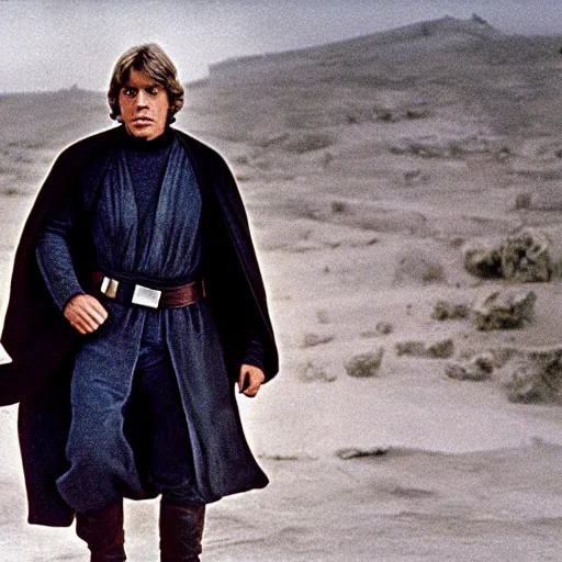 Prompt: Luke Skywalker played by Harrison Ford, movie still, cinematic