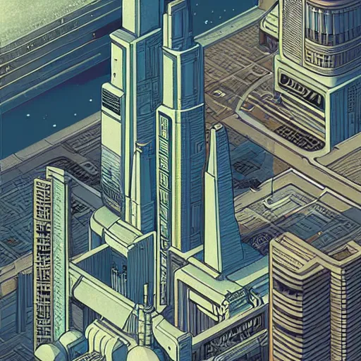 Image similar to isometric sci - fi city by moebius. illustration. beautiful detailed high quality render.