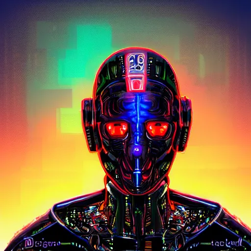 Image similar to portrait of a handsome cybernetic anthropomorphic western dragon, cyberpunk background, sunset, digital art