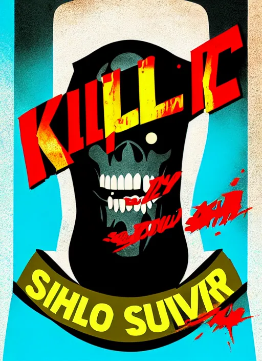 Image similar to kill to survive, shoot to kill logo. pop art, no duplicate image, glowing lights, highly detailed, digital painting, artstation, concept art, smooth, sharp focus, illustration, art by richard hamilton and mimmo rottela