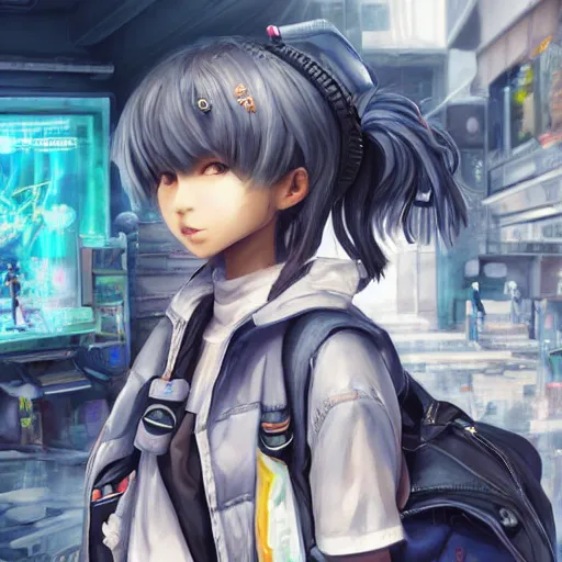 Image similar to dynamic composition, motion, ultra-detailed, incredibly detailed, a lot of details, amazing fine details and brush strokes, colorful and grayish palette, smooth, HD semirealistic anime CG concept art digital painting, watercolor oil painting of Clean and detailed post-cyberpunk sci-fi close-up schoolgirl in asian city in style of cytus and deemo, blue flame, relaxing, calm and mysterious vibes,, by a Chinese artist at ArtStation, by Huang Guangjian, Fenghua Zhong, Ruan Jia, Xin Jin and Wei Chang. Realistic artwork of a Chinese videogame, gradients, gentle an harmonic grayish colors. set in half-life 2, Matrix, GITS, Blade Runner, Neotokyo Source, Syndicate(2012), dynamic composition, beautiful with eerie vibes, very inspirational, very stylish, with gradients, surrealistic, dystopia, postapocalyptic vibes, depth of field, mist, rich cinematic atmosphere, perfect digital art, mystical journey in strange world