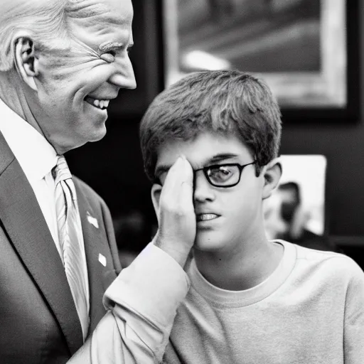 Image similar to A photo of joe biden teams up with a teenage joe biden, perfect faces, 50 mm, award winning photography