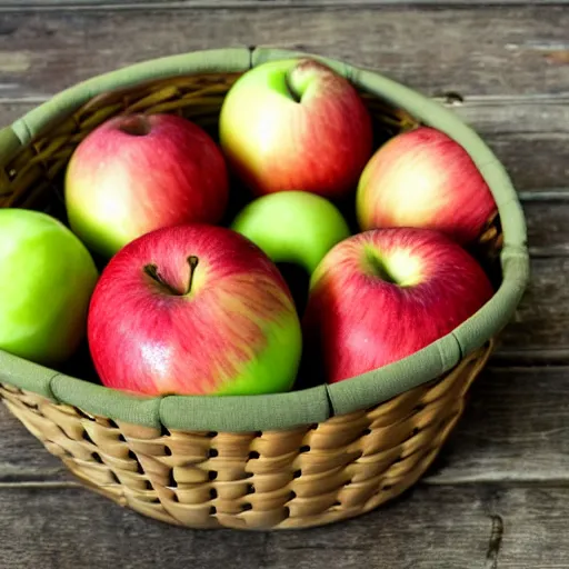 Prompt: anthropomorphic apples with mustaches and hats in a fruit basket