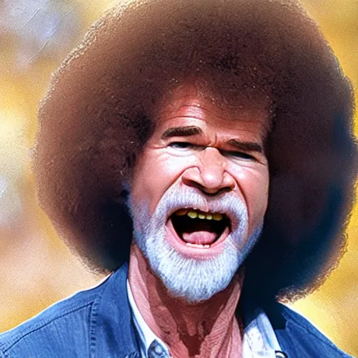 Image similar to angry screaming bob ross with a really long neck