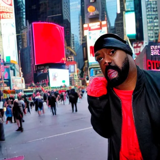 Image similar to ghostface from the scream movie franchise walking in times square