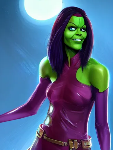 Image similar to gamora from guardians of the galaxy played by zoe saldana, portrait, digital painting, elegant, beautiful, highly detailed, artstation, concept art