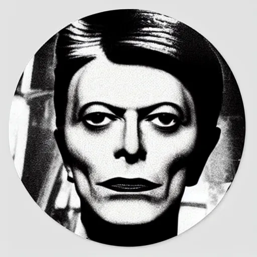 Image similar to close - up bowl with a face of bowie, sticker,